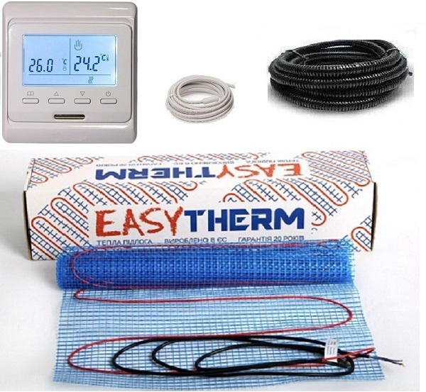 

Теплый пол EASYTHERM/200 нагревательный двухжильный мат 1400Вт 7 м² с программируемым терморегулятором в комплекте (T17001)