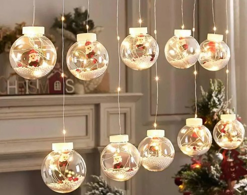 

Новогодняя гирлянда Xmas Copper curtain ball lamp 3 х 1.5 м 200L W-1 Гирлянда шары прозрачные Рождественские с игрушкой внутри Белое свечение