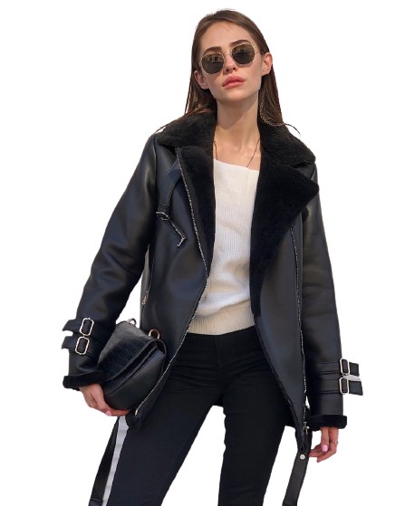 

Дубленка женская Lingeriya Авиатор черная эко кожа 70 см, Дубленка женская Lingeriya Авиатор черная эко кожа 70 см S-M