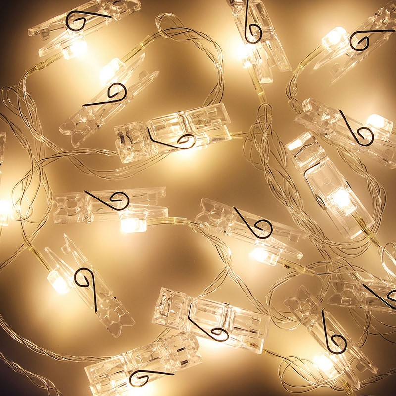 

Светодиодная гирлянда прищепки SK Photo Clip String Lights 2.5 м на батарейках Теплый белый свет (gr_018358)