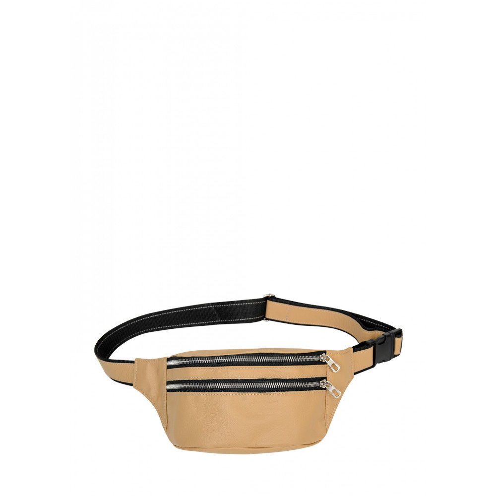 

Поясна сумка бананка бежева Sambag Tirso натуральна шкіра