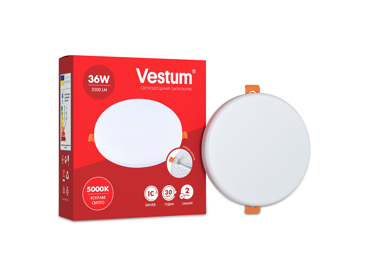 

Круглый светодиодный врезной светильник "без рамки" Vestum 36W 4100K 1-VS-5509