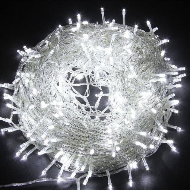 

Гирлянда на елку 10 м Белая 200 LED 8 режимов 220В классическая линейная нитка
