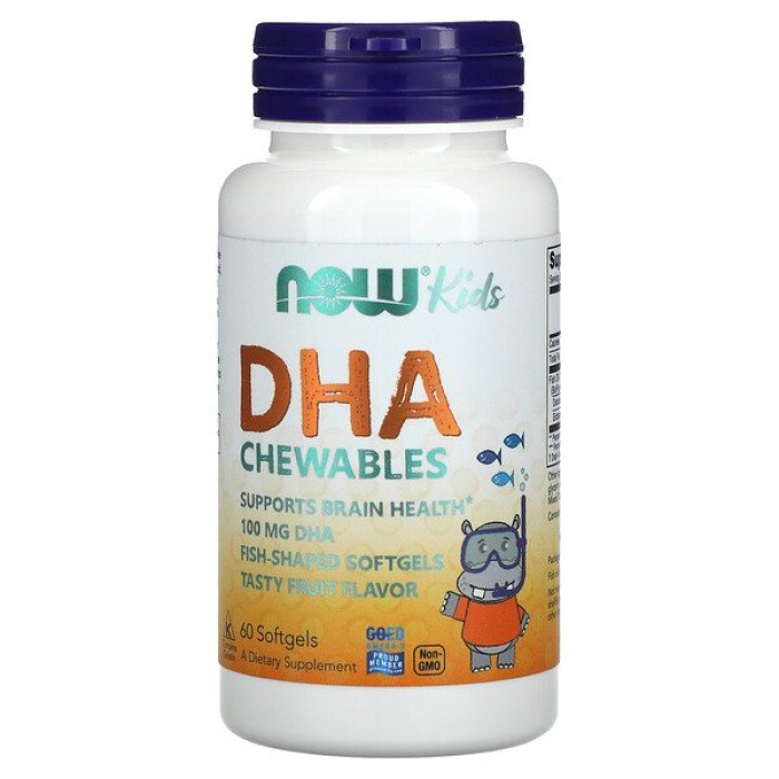 

Комплекс незаменимых жирных кислот для детей NOW Kids Chewable DHA 60 капсул (823201)