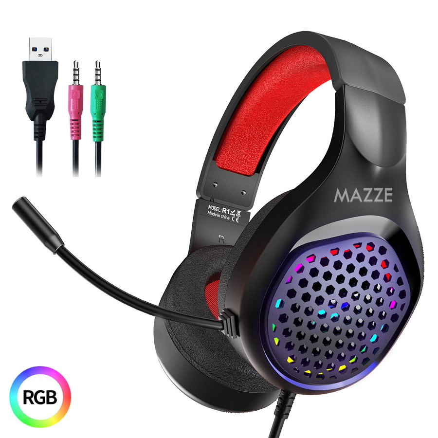 

Накладные игровые наушники с RGB подсветкой с микрофоном проводная геймерская гарнитура 200 см для ПК компьютера Plextone xMOWI R1 Black-Red