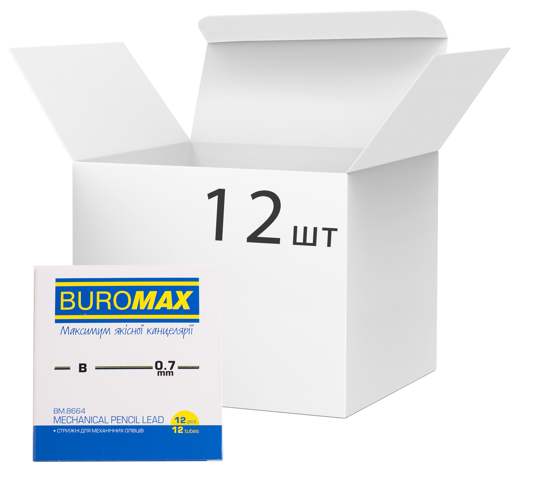

Набор стержней Buromax для механических карандашей B 0.7 мм 12 упаковок по 12 шт (BM.8664)