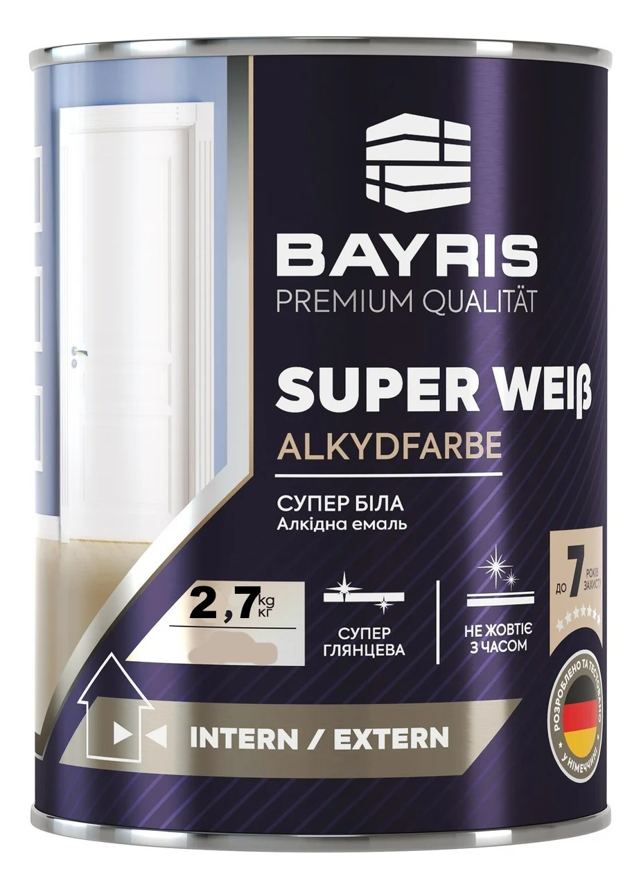 

Эмаль универсальная алкидная супер-белая Super Weiss Bayris 2.7 кг