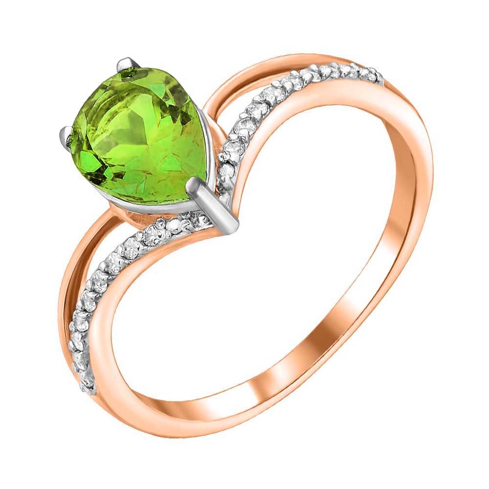 

Золотое кольцо в комбинированном цвете с хризолитом и фианитами 000149834 17.5 размера