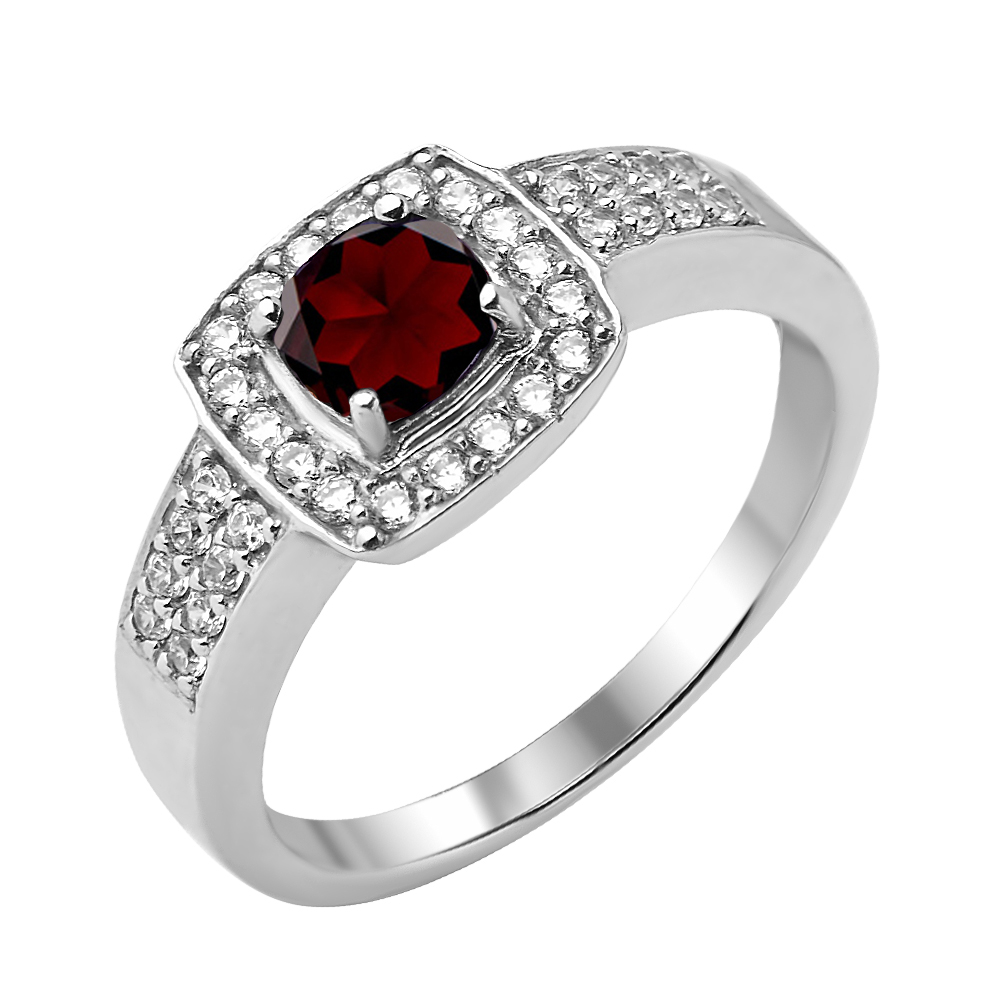 

Серебряное кольцо с гаранатом и фианитами 000125069 17.5 размера