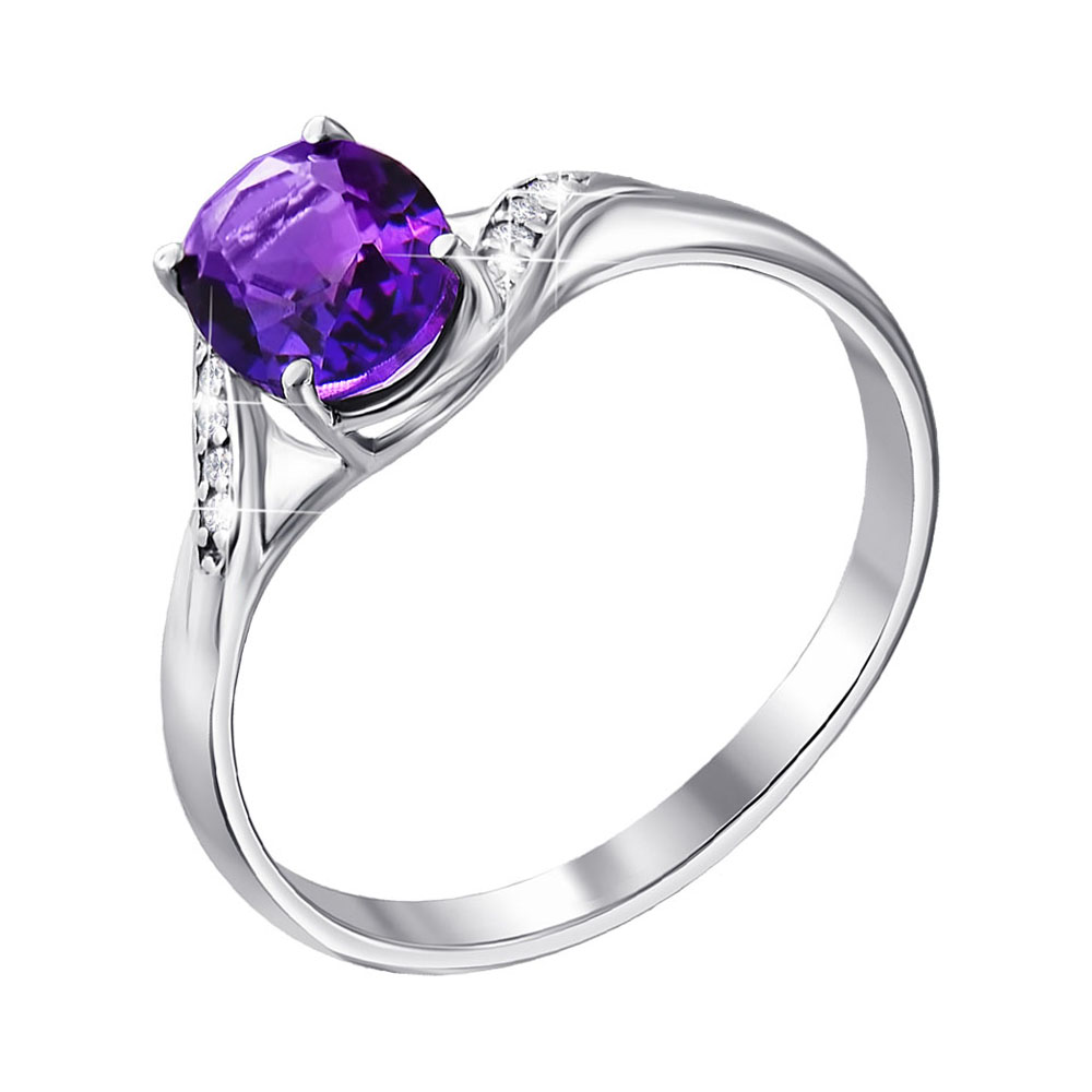 

Серебряное кольцо с аметистом и цирконием 000140032 16.5 размера