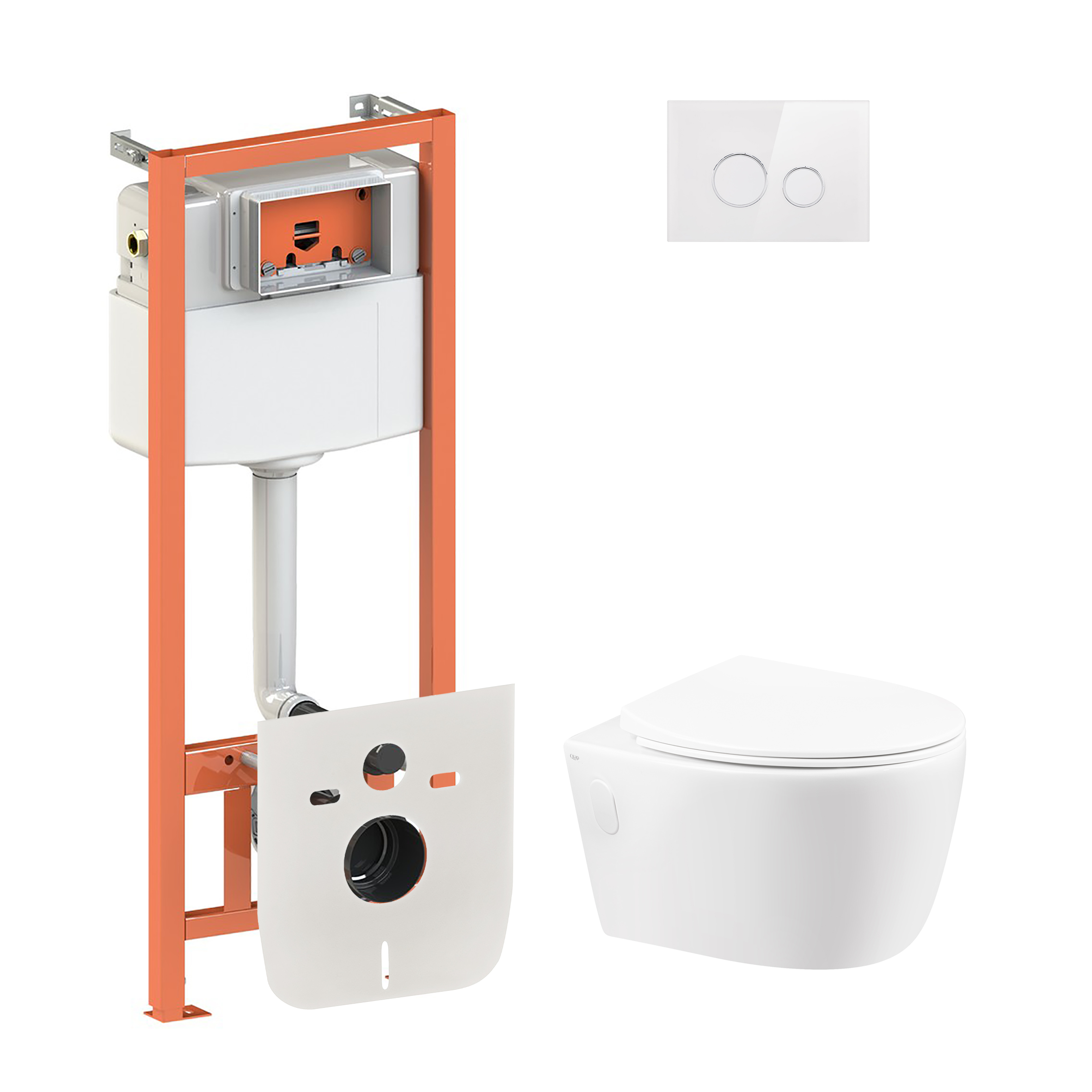 

Набор Qtap инсталляция 4 в 1 с панелью смыва Nest (QT0133M425 + QT0111V1164GW) + унитаз с сиденьем Leo QT11331002ERW