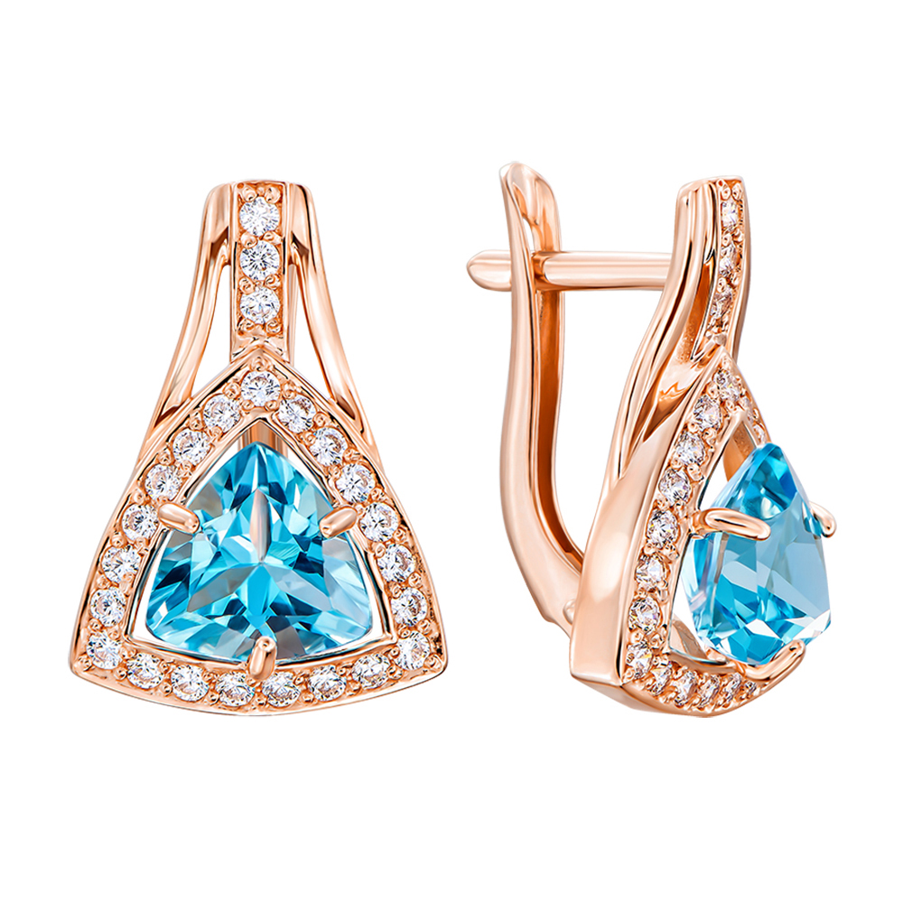 

Серьги из красного золота с голубыми топазами и фианитами 000135566