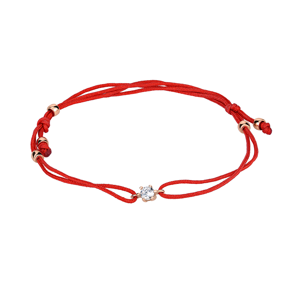 

Браслет из красной шелковой нити и красного золота с фианитом 000141620 без размера