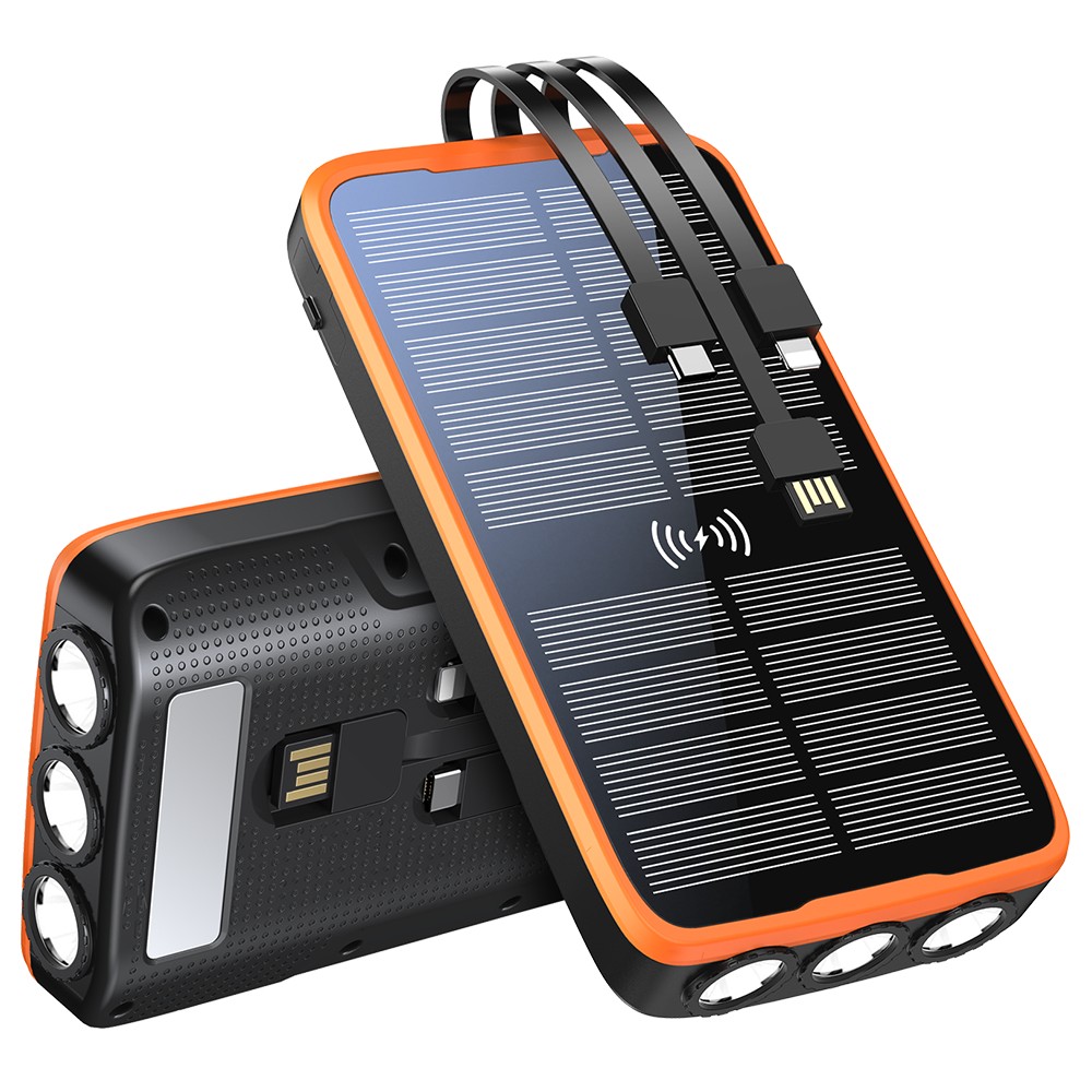 

Солнечный повербанк с беспроводной зарядкой QI и фонариком 20000 mAh black&orange