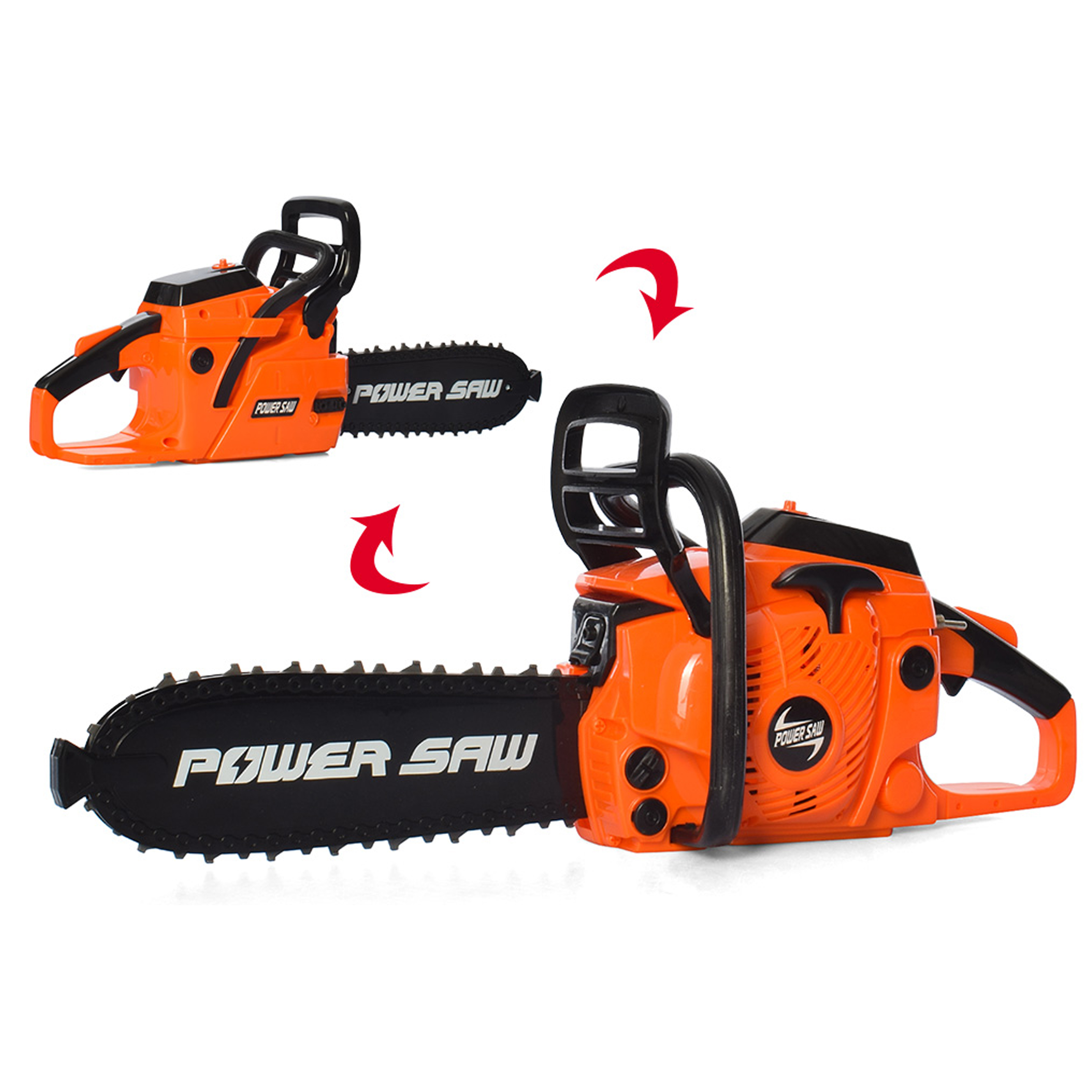 

Детская бензопила Power Saw работает как настоящая, резиновая цепь вращается размер 40 см 5505 Оранжевая