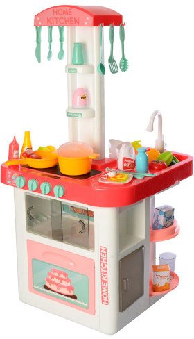 

Детская игровая Кухня Home Kitchen 889-59-60 из крана Льется вода, 82 см звук, свет. 40 предметов красная