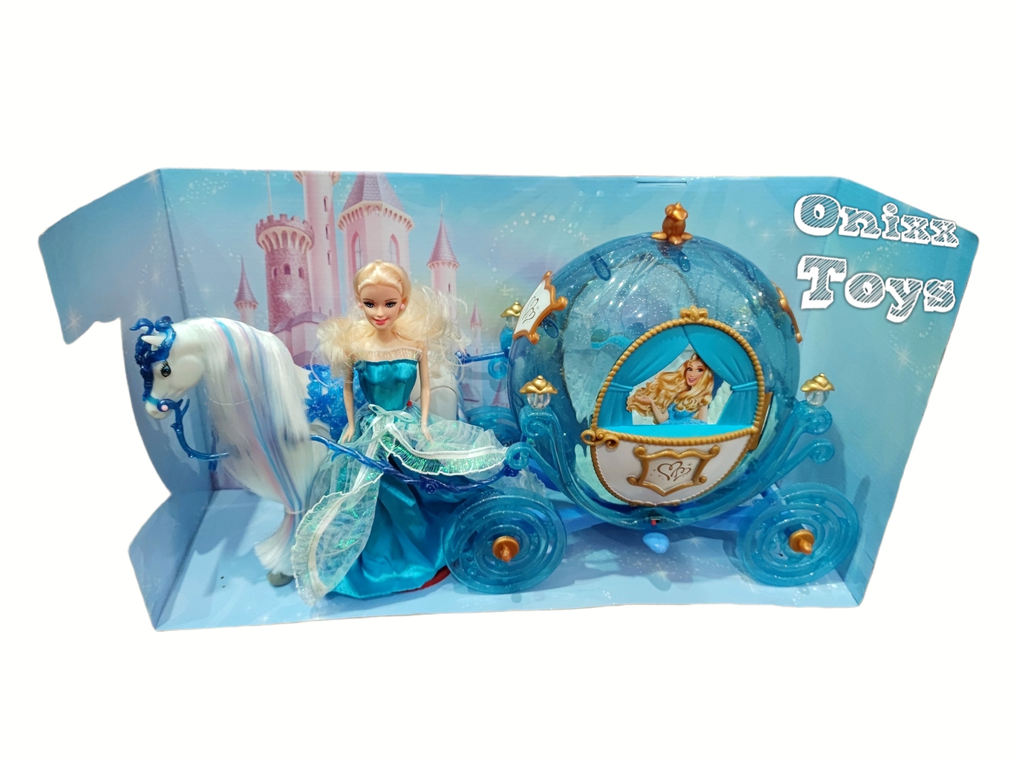 

Игровой набор карета с лошадью и куклой А "Сказочный экипаж", кукла 26 см, карета 36 см со светом и звуком 216А