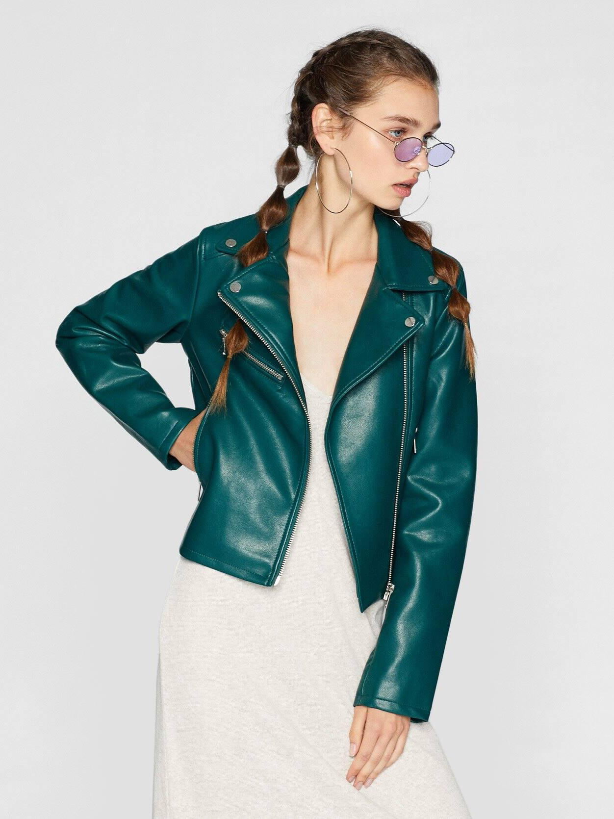 

Куртка из искусственной кожи Stradivarius XAZ184203XEJH L Темно-зеленая
