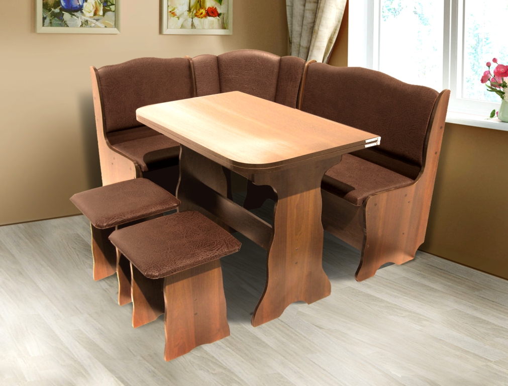 

Кухонный комплект из ДСП мягкий уголок со столом и табуретами(2 шт.) Гармония Медовый + Вишн Mix Mebli