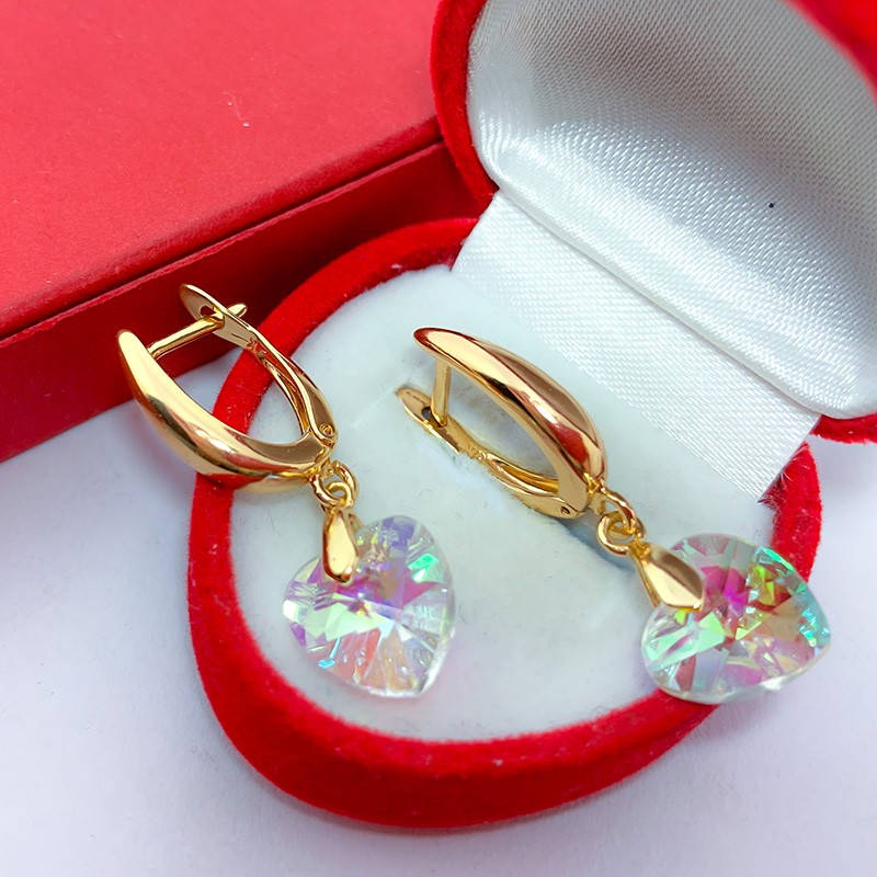 

Сережки Сердечки кристал SW (медичне золото)