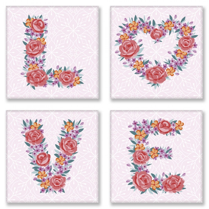 

Набор для росписи по номерам. LOVE flowers 18*18 см*4 шт. CH125