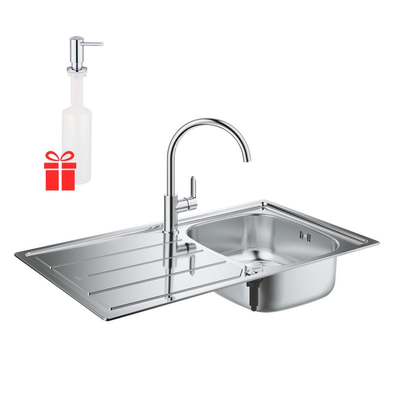 

Набор Grohe EX Sink 31562SD0 кухонная мойка K200 + смеситель BauEdge 31367000 + Grohe EX Contemporary 40536000 дозатор жидкого мыла