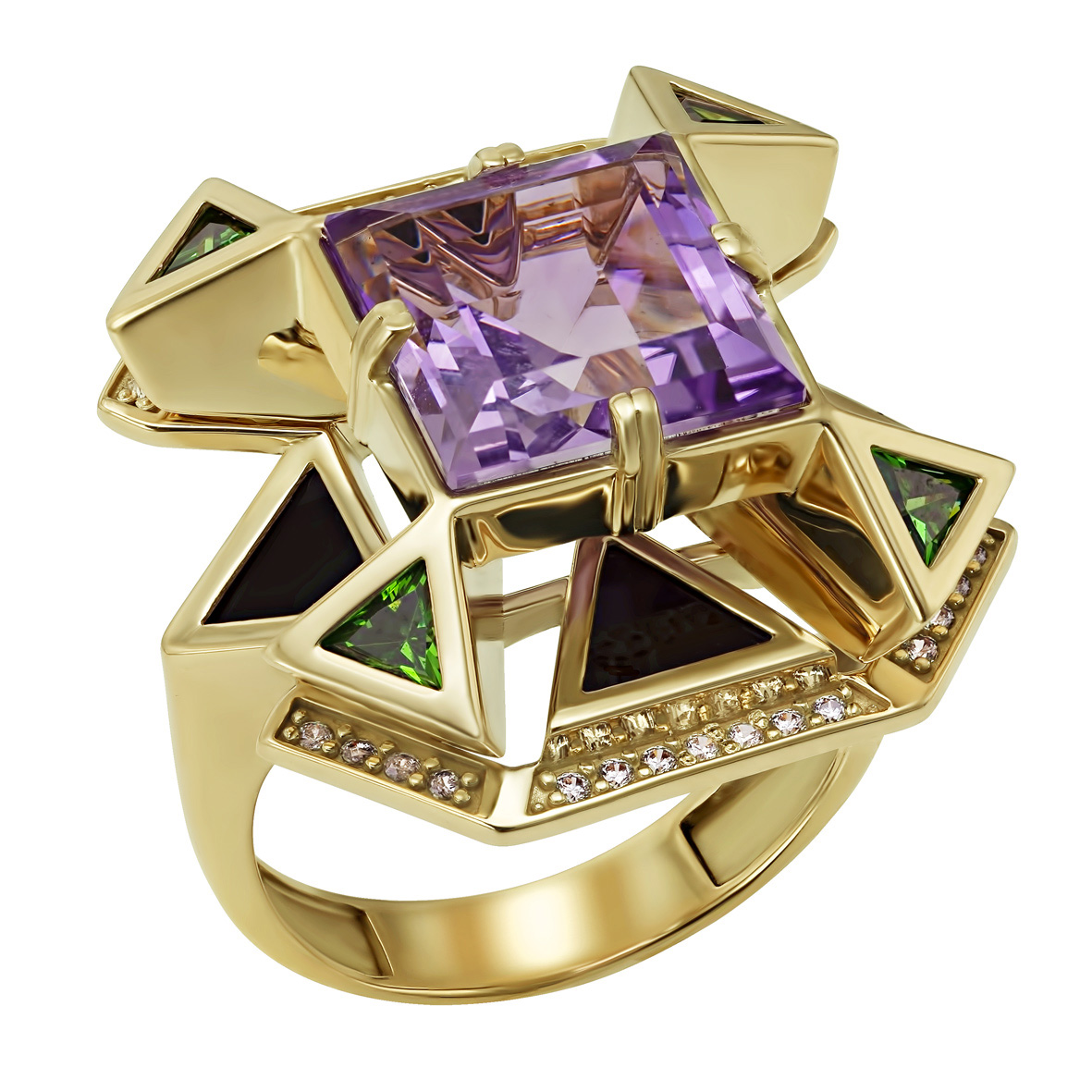 

Золотое кольцо с аметистом, агатом и фианитами Tango Jewellery Company 370760М размер 19