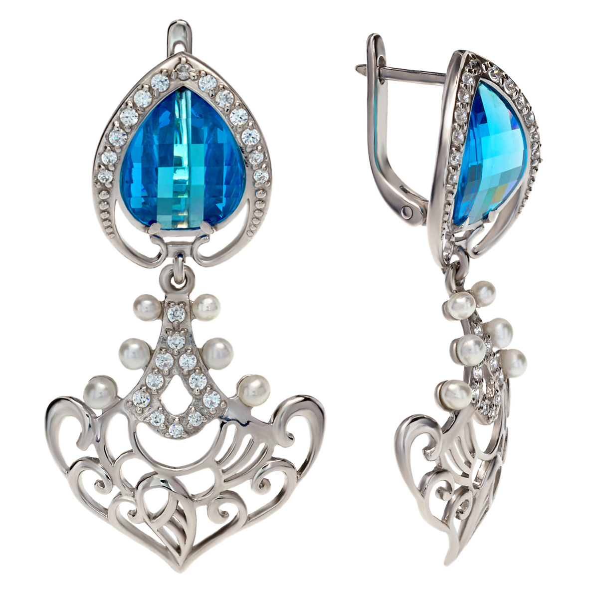 

Серебряные серьги - подвески с жемчугом и фианитами Tango Jewellery Company 420863С