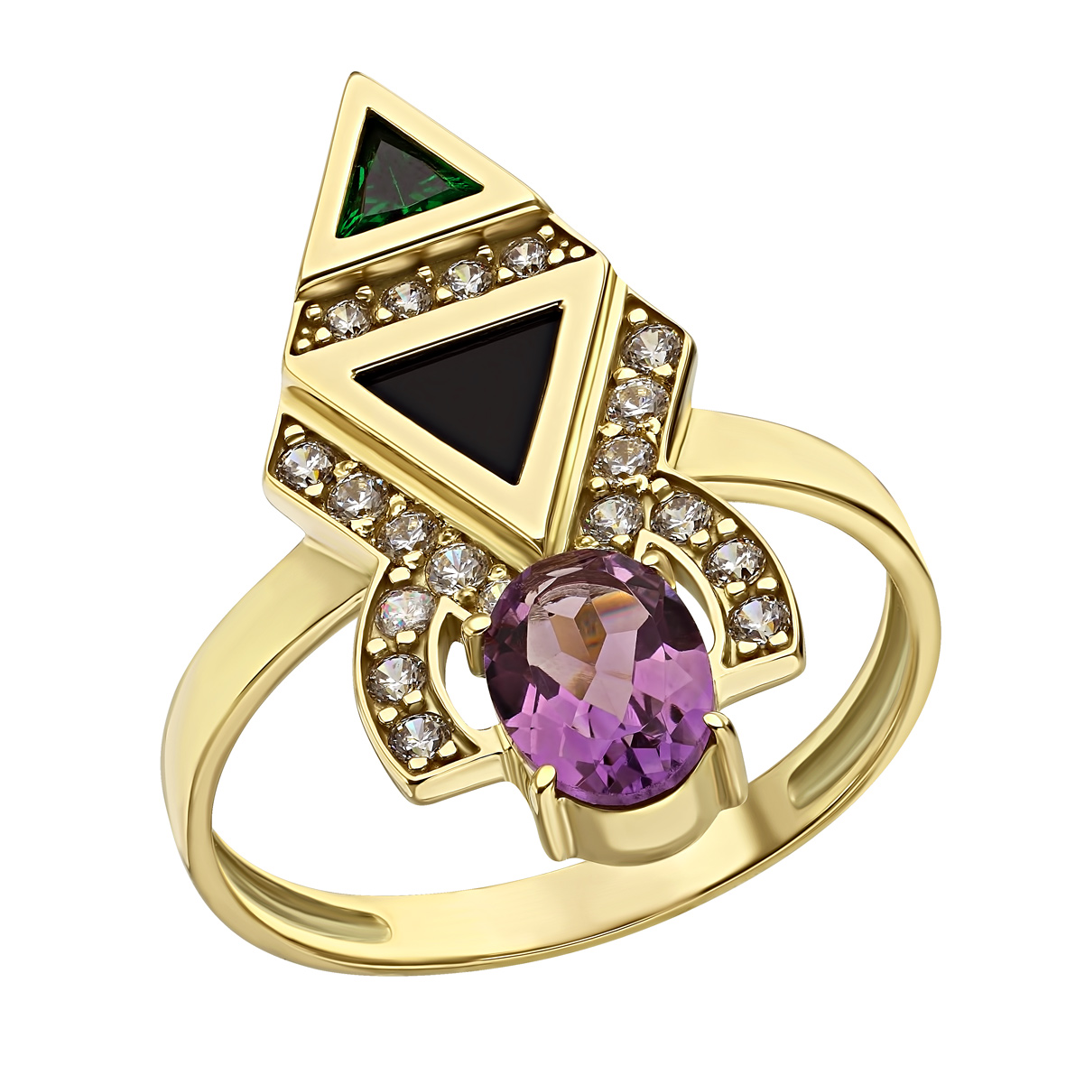 

Золотое кольцо с аметистом, агатом и фианитами Tango Jewellery Company 360632М размер 18