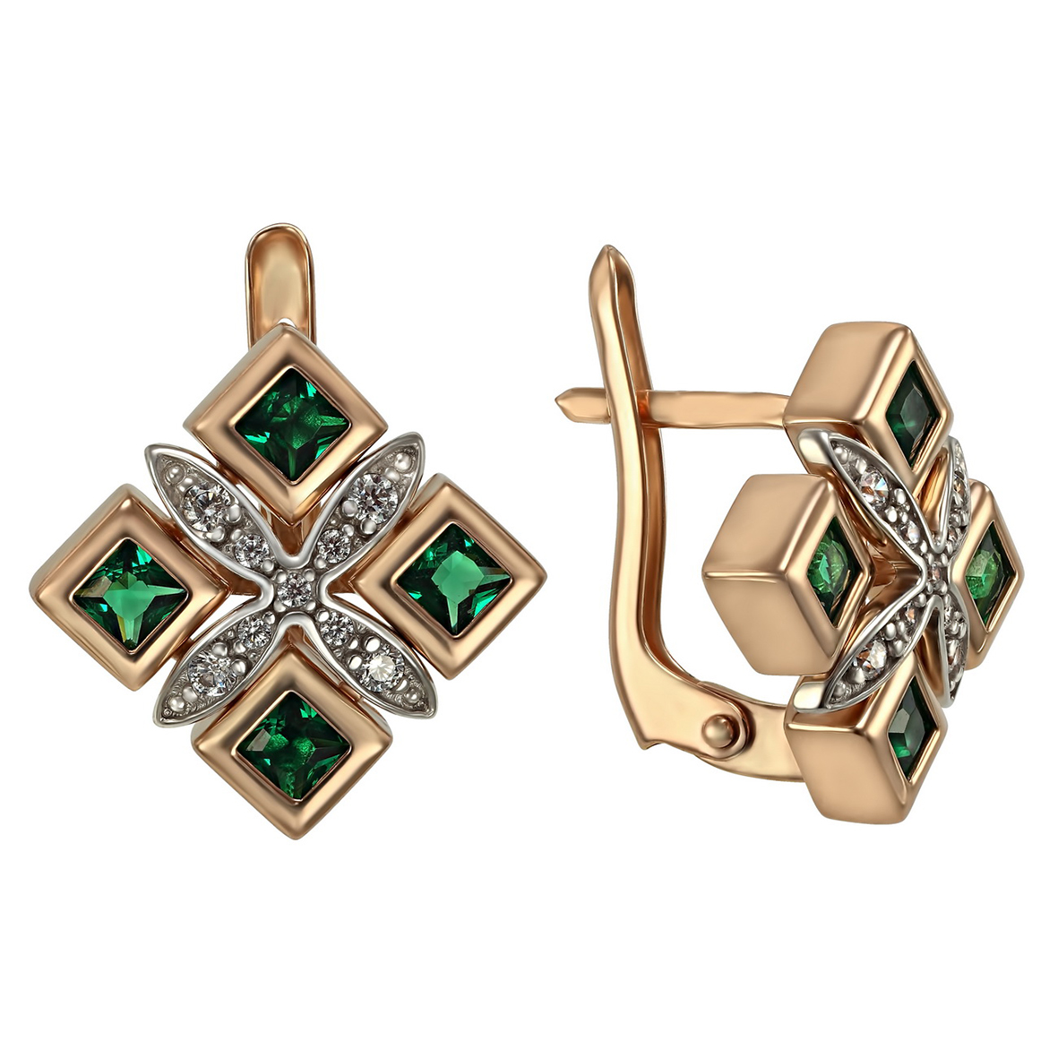 

Золотые серьги с изумрудами и фианитами Tango Jewellery Company 457361