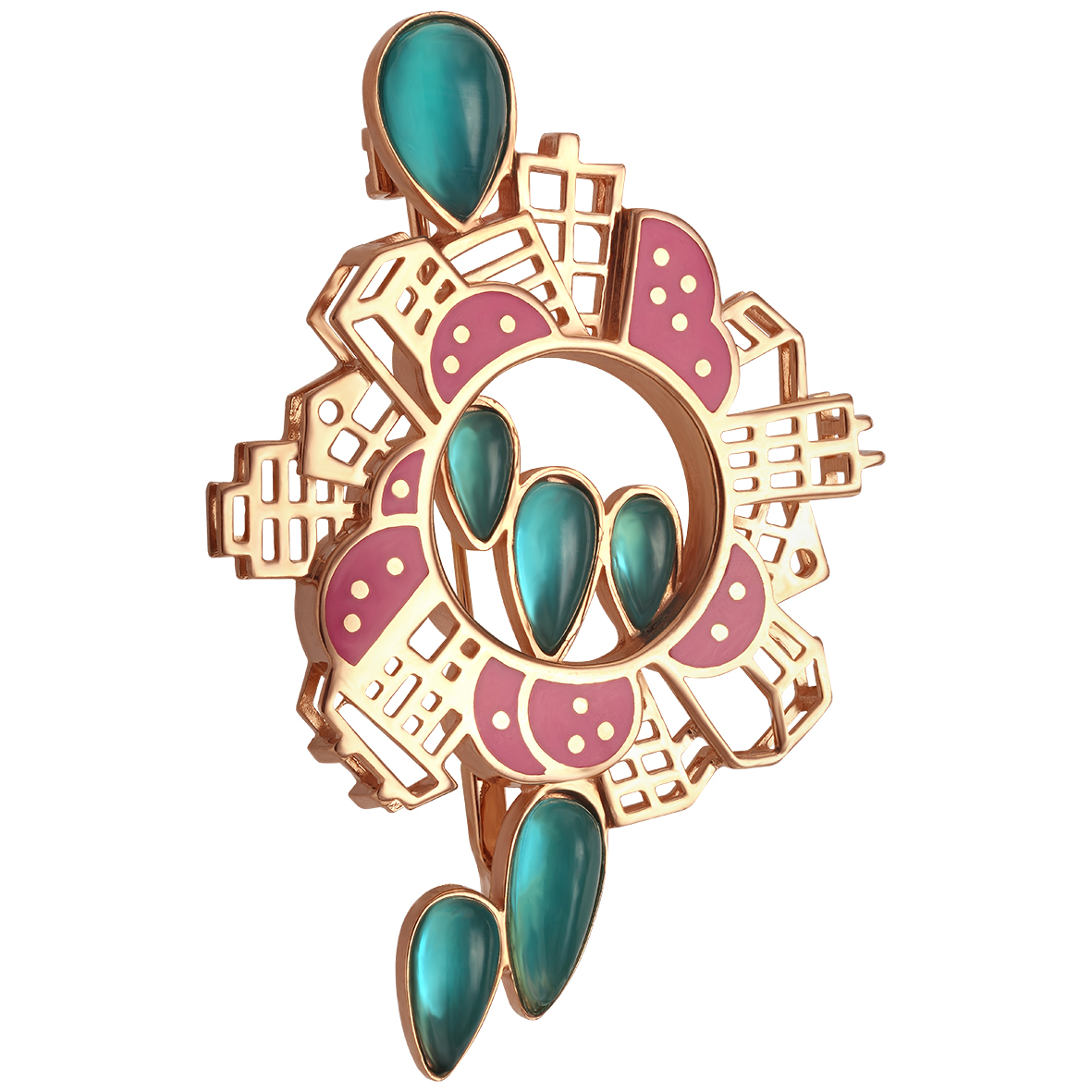 

Золотая брошь с эмалью и улекситом Tango Jewellery Company 660121E