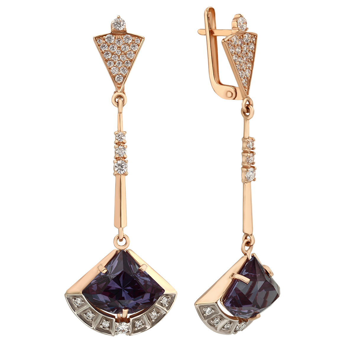 

Золотые серьги-подвески с вставками александритов и фианитов Tango Jewellery Company 4527395