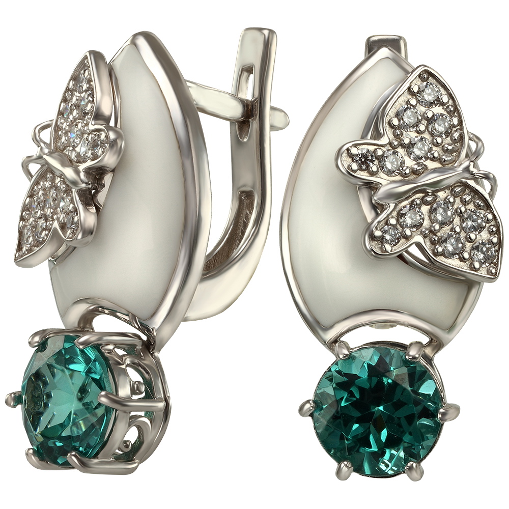 

Серебряные серьги с фианитами, нанокристаллами и эмалью Tango Jewellery Company 430868А