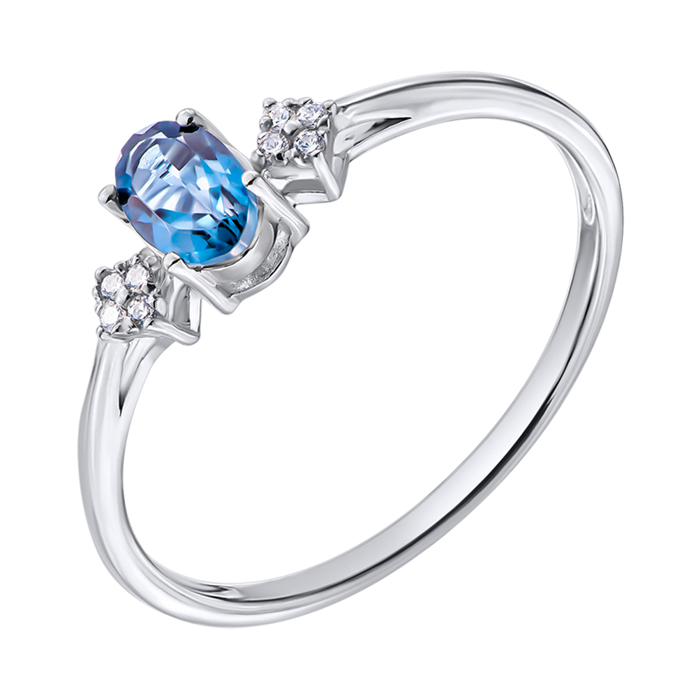 

Серебряное кольцо с голубым топазом и фианитами 000134856 17 размера