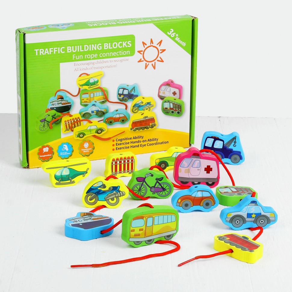 

Деревянная игрушка Шнуровка MD 1263 (Транспорт) Traffic Building Blocks METR+