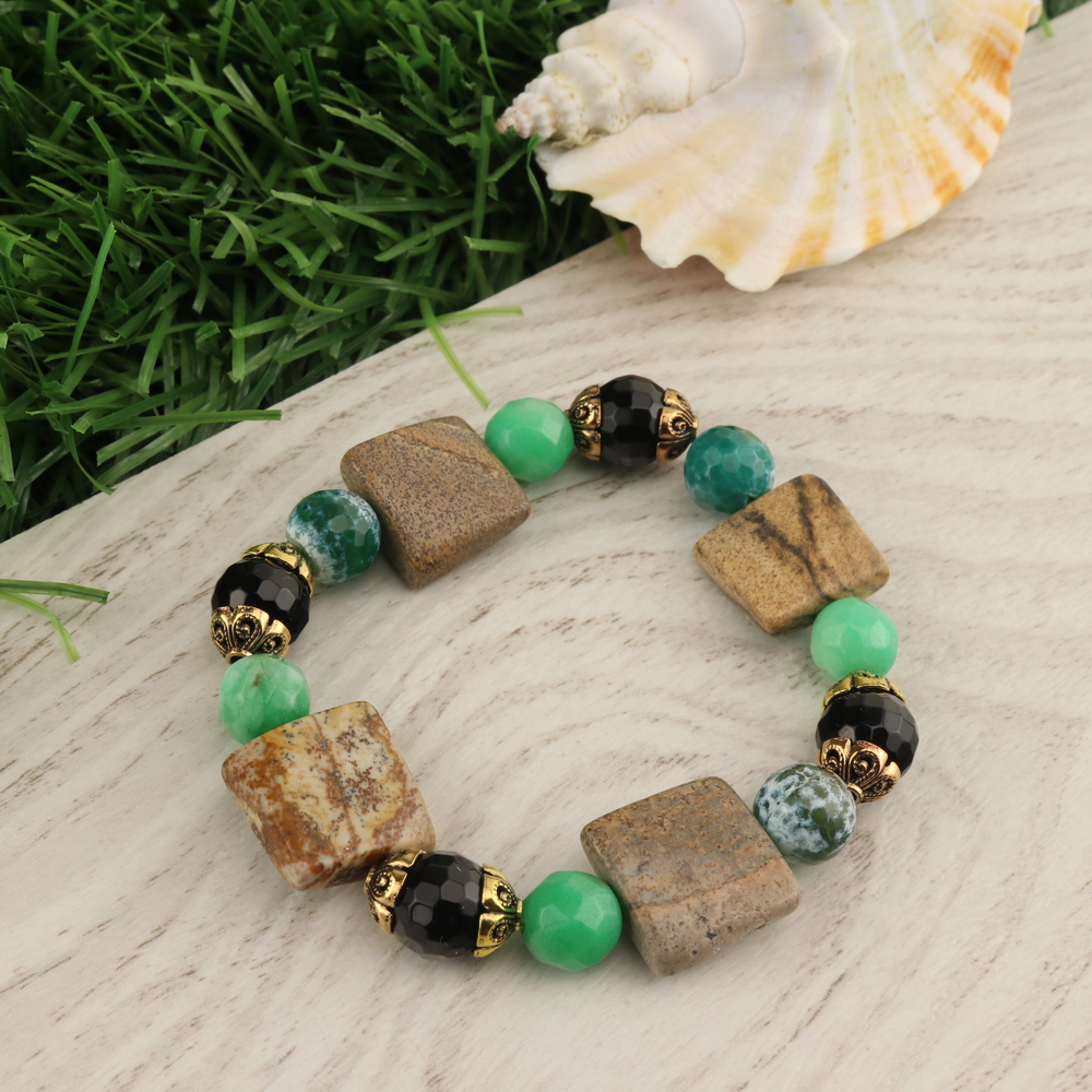 

Браслет агат натуральный и нефрит натуральный (10,16 мм), размер 16 см, julB1198