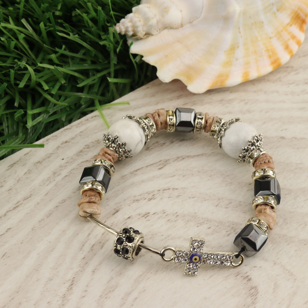 

Браслет гематит натуральный, кахолонг натуральный (6,10,12 мм), размер 17 см, julB1207