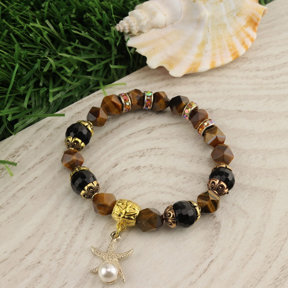 

Браслет агат натуральный и тигровый глаз натуральный (10 мм), размер 16 см, julB1205