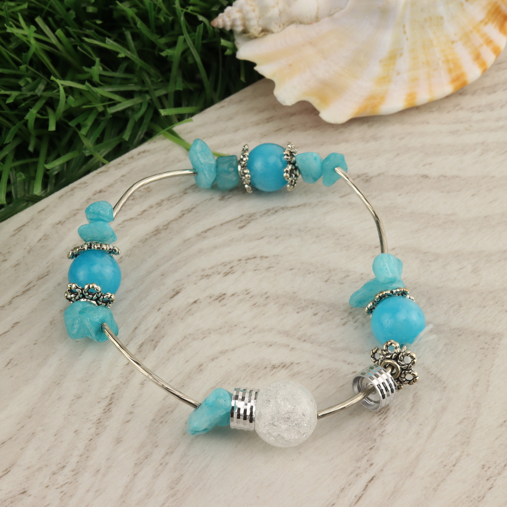 

Браслет аквамарин натуральный и горный хрусталь натуральный (10,12 мм), размер 16 см, julB1181