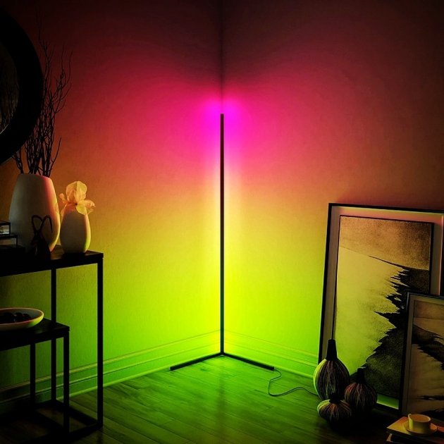 

Угловой LED торшер разноцветный RGB подсветкой высота 1.5 м изменение цвета 22 кнопки на пульте 11015