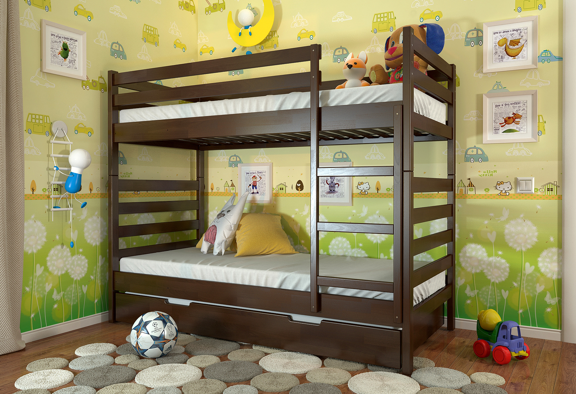 

Двухъярусная кровать с длинным ящиком Arbordrev Рио (90*200) бук Темный орех