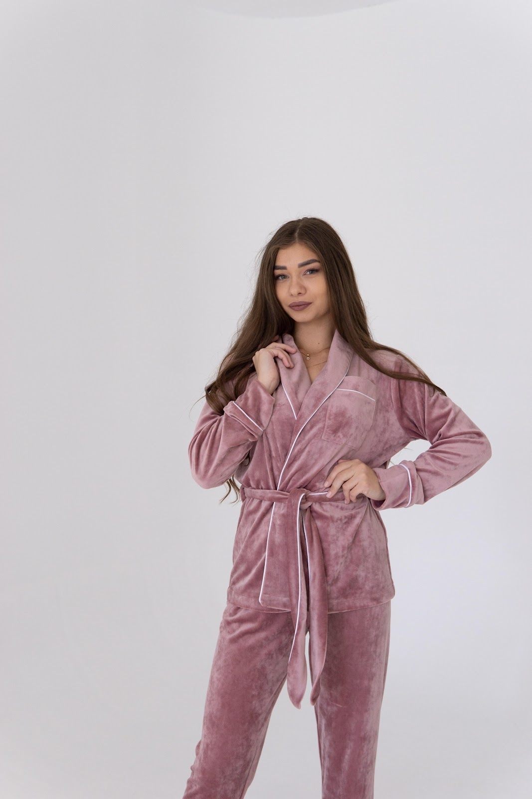 

Жіночий костюм Шаль велюр XS-XXL рожева пудра 004/21 (XXL (52-54))