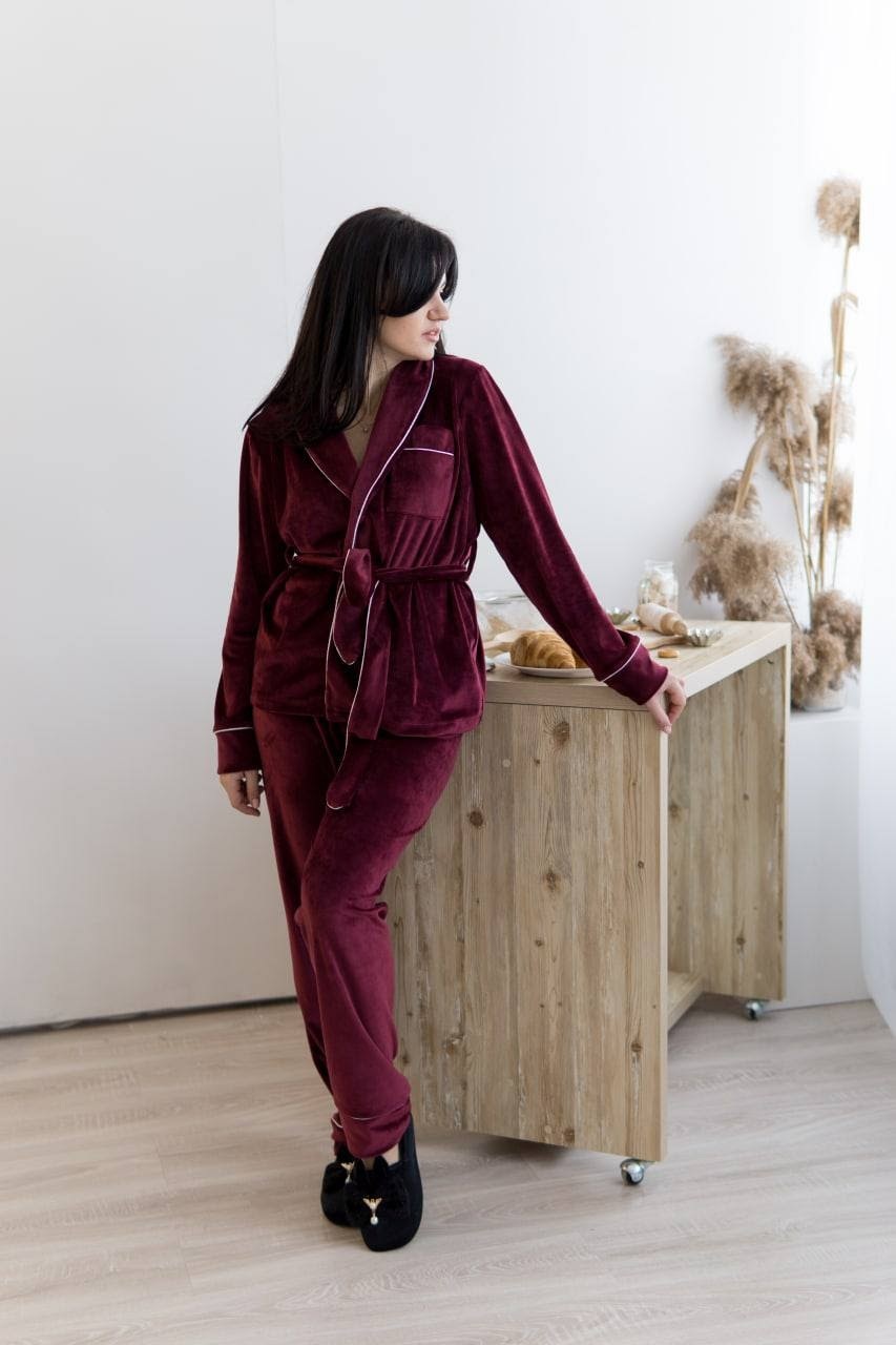 

Жіночий костюм Шаль велюр XS-XXL бордо 004/21 (XS (42-44))