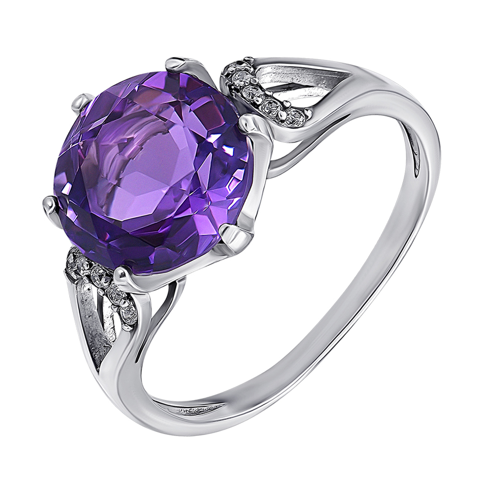 

Серебряное кольцо с аметистом и цирконием 000010799 19 размера