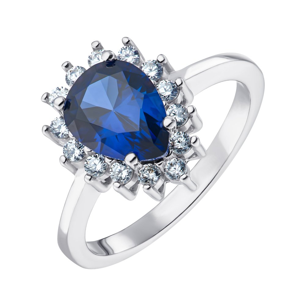 

Серебряное кольцо с синтезированным сапфиром и фианитами 000148954 18.5 размера