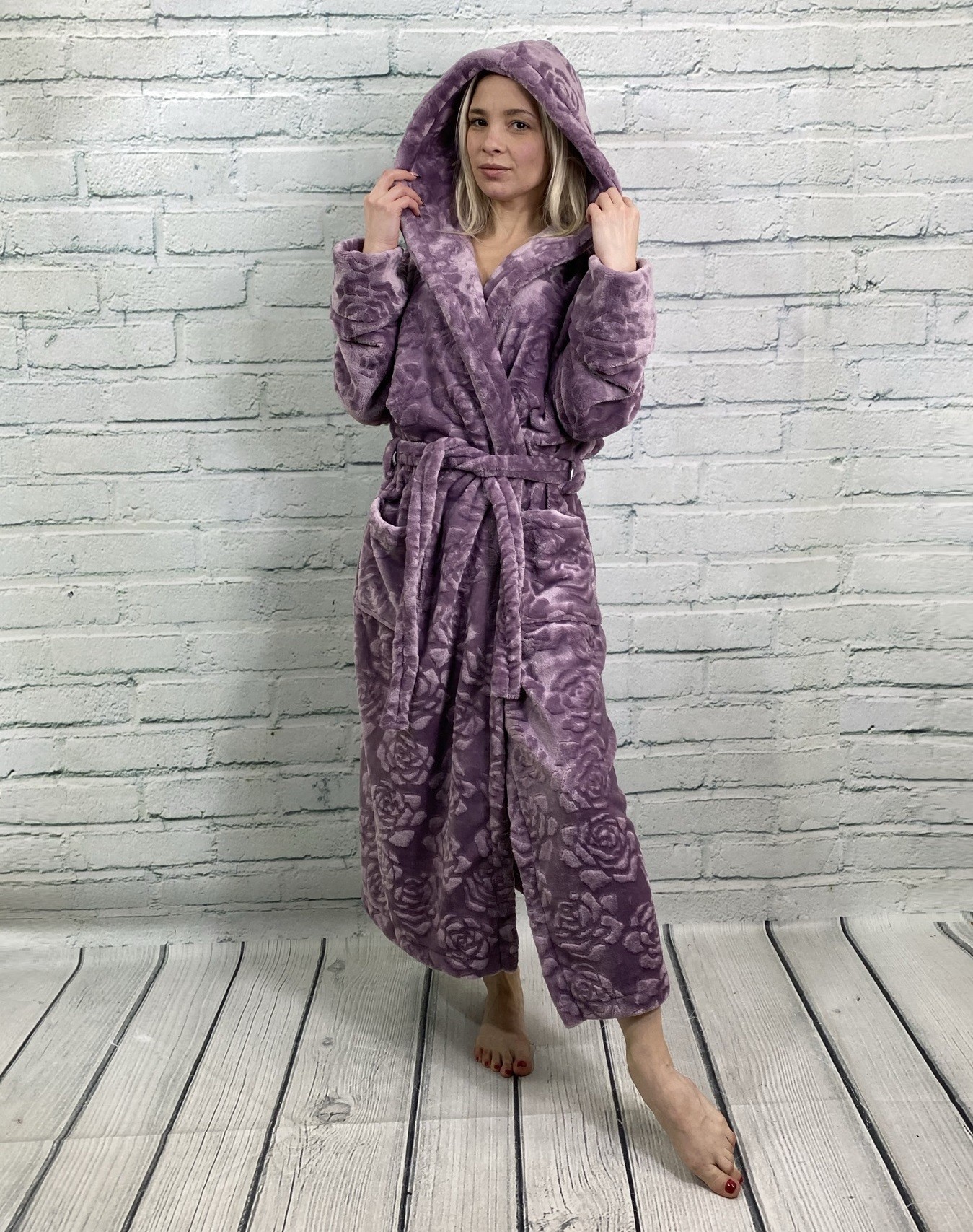 

Халат длинный махровый Art fashion Розы L фиолетовый