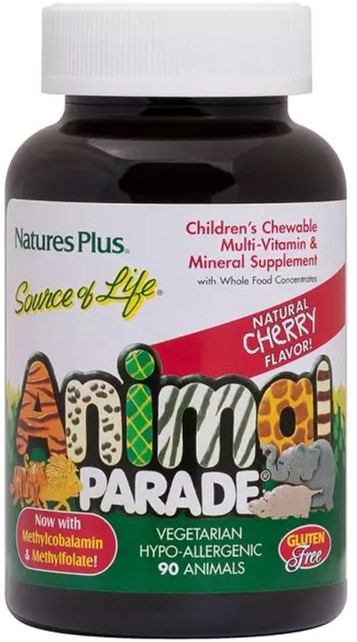 

Детские Жевательные Мультивитамины, Вкус Вишни, Source Of Life, Animal Parade, Natures Plus, 90 Жевательных Таблеток (097467299702)