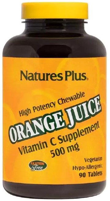 

Вітамін С, Orange Juice Vitamin C, 500 мг, Nature's Plus, 90 жувальних таблеток (097467024656)