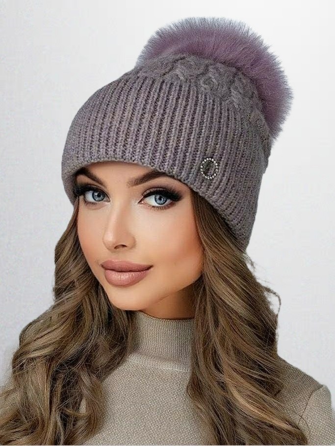 

Шапка женская с большим меховым помпоном Flirt Вита светло-сиреневая 55-57 см
