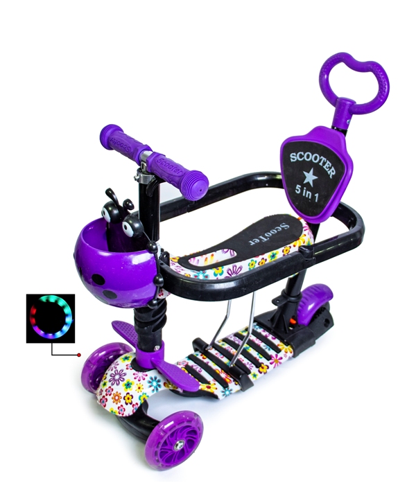 

Самокат с сидением и родительской ручкой Scale Sports ABEC-7 5in1 "БОЖЬЯ КОРОВКА" VIOLET FLOWERS С БОРТИКОМ